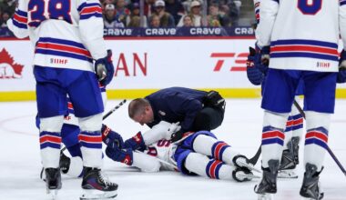 USA defenceman Cole Hutson stretchered off after taking puck to head vs. Switzerland