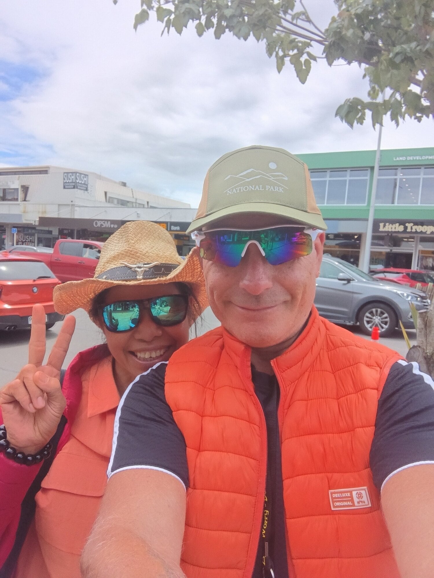 Tod Penberthy (front)  and his partner Srikham Lertlar pictured when they arrived in Taupō, excited for his race on Saturday.