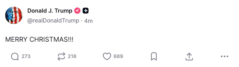 Donald Trump wishes followers a Merry Christmas 24 hours early.