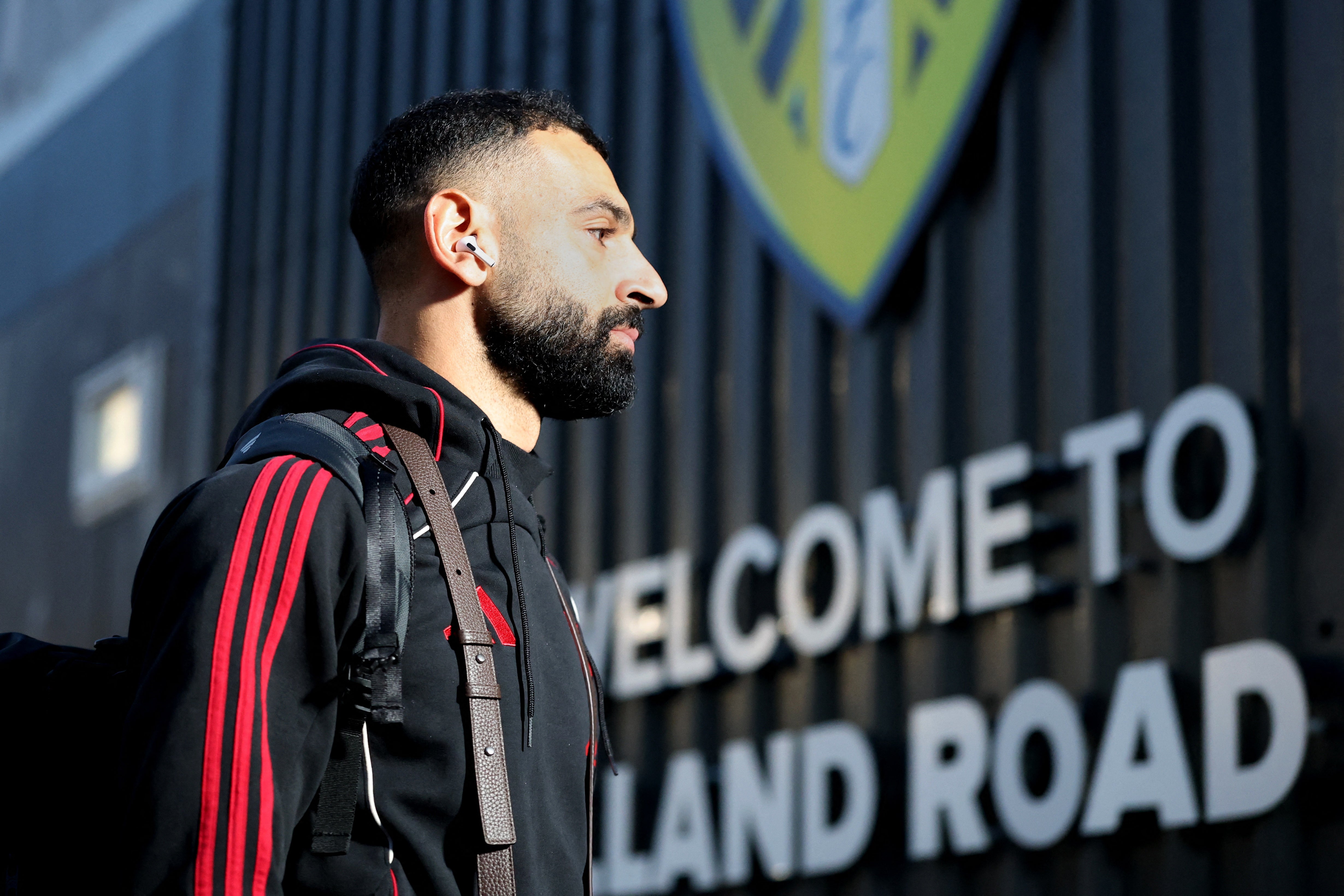Mohamed Salah arrives at Elland Road