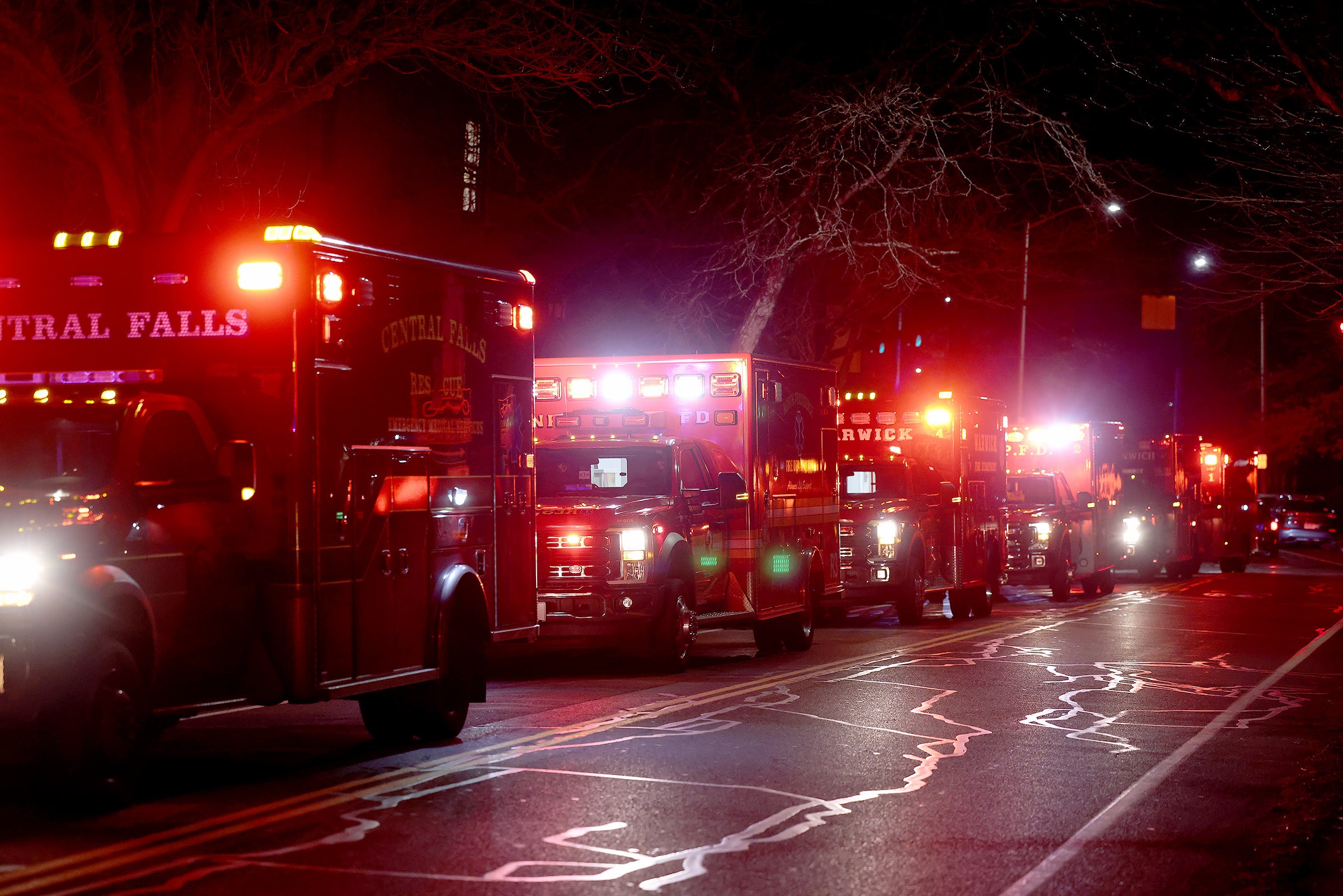 Ambulances line Hope Street at Brown University