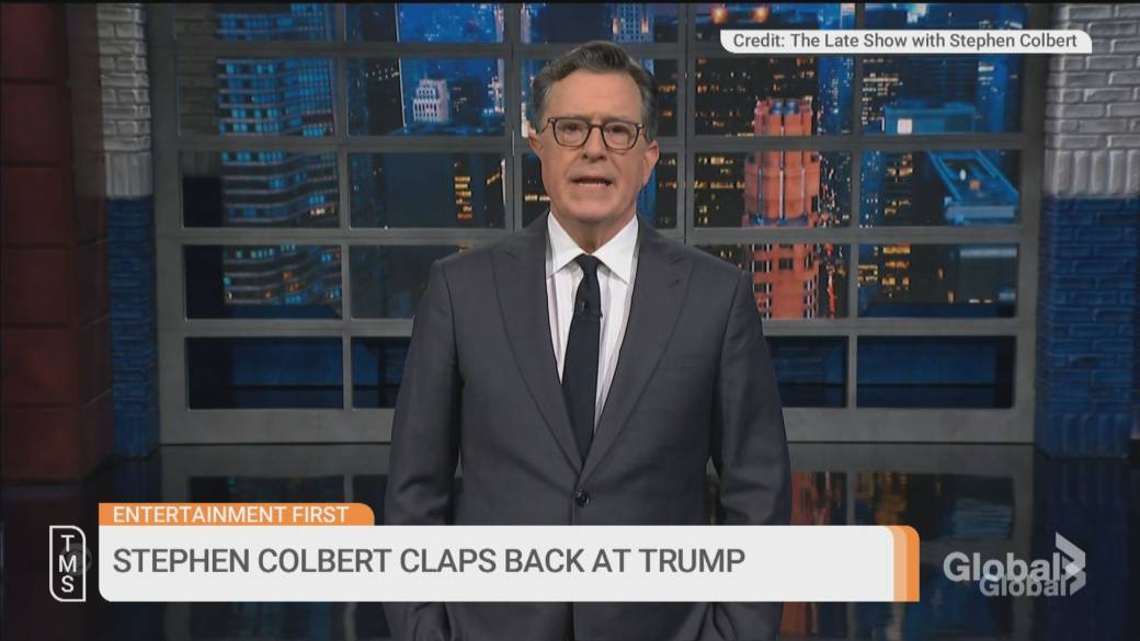 Click to play video: 'Stephen Colbert claps back at Trump: “Go f**k yourself” '