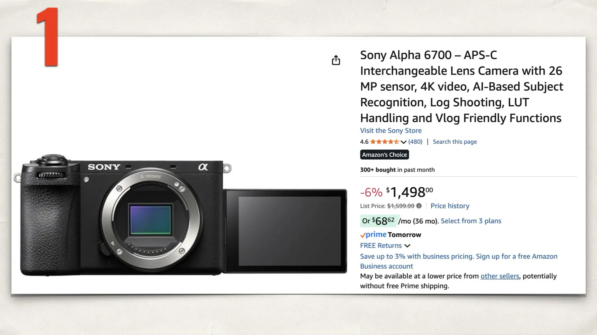 The Sony Alpha 6700 on Amazon