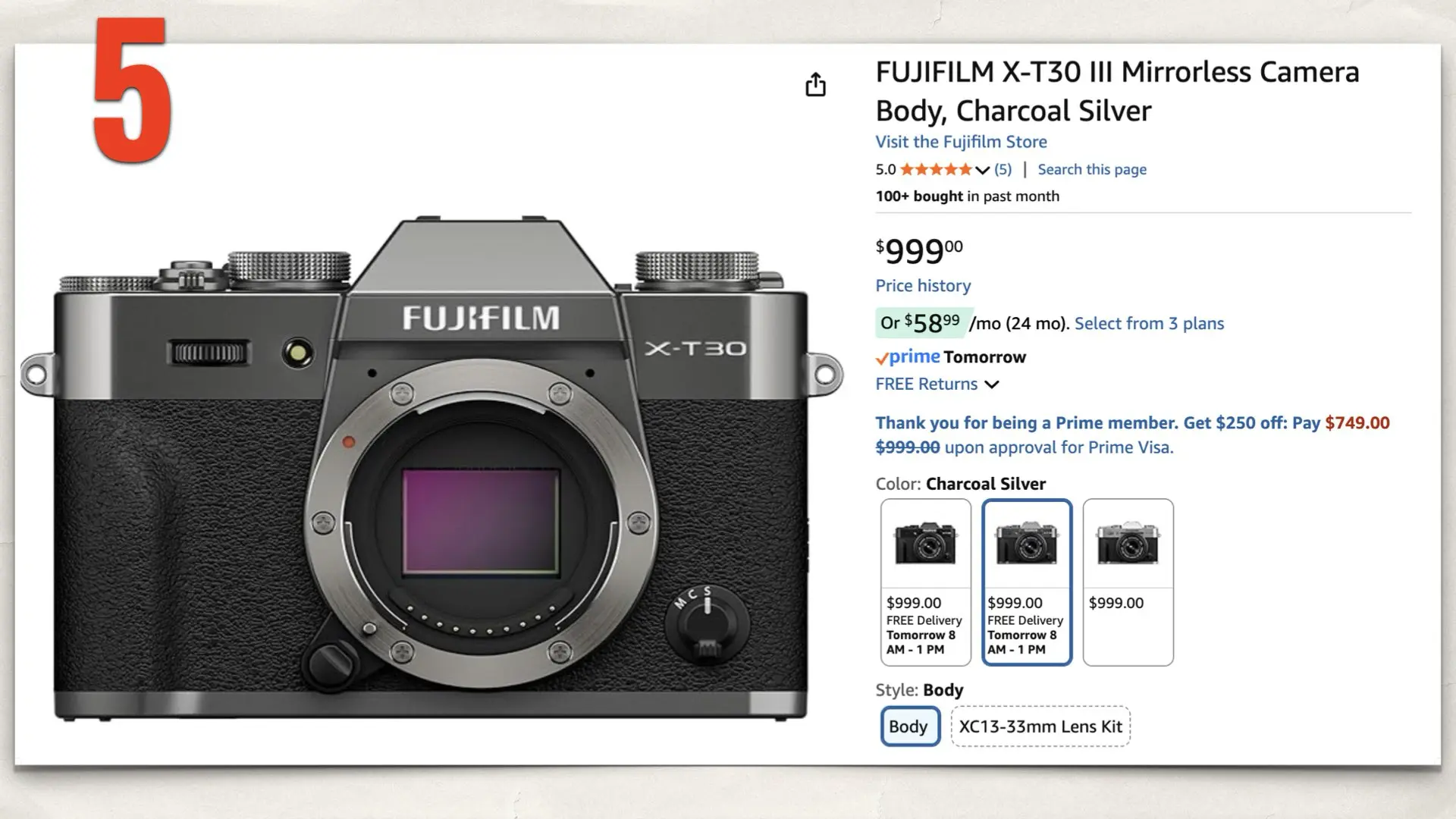The FUJIFILM X T30 III on Amazon