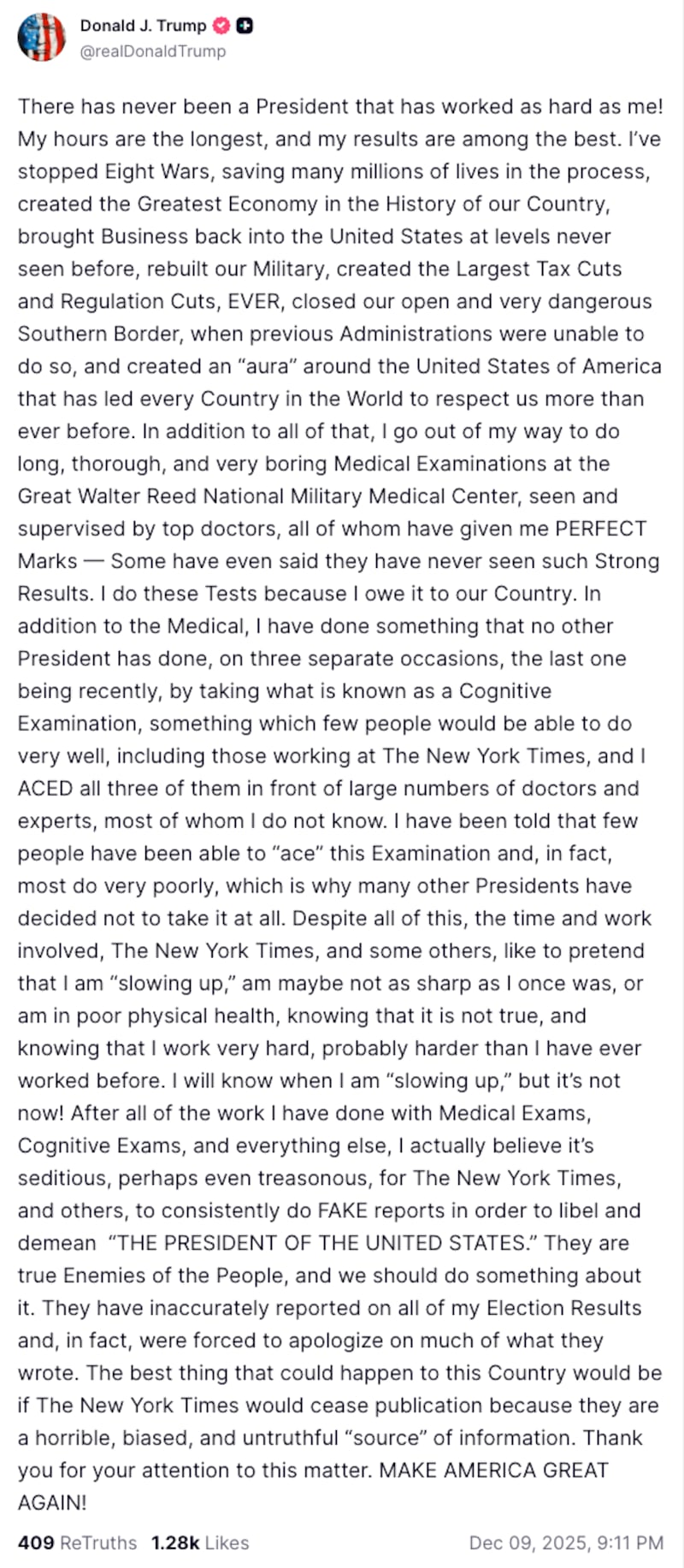 Trump Truth Social rant