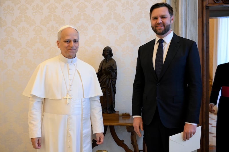 Pope Leo XIV meets with US Vice President JD Vance, on May 19, 2025 in Vatican City, Vatican.