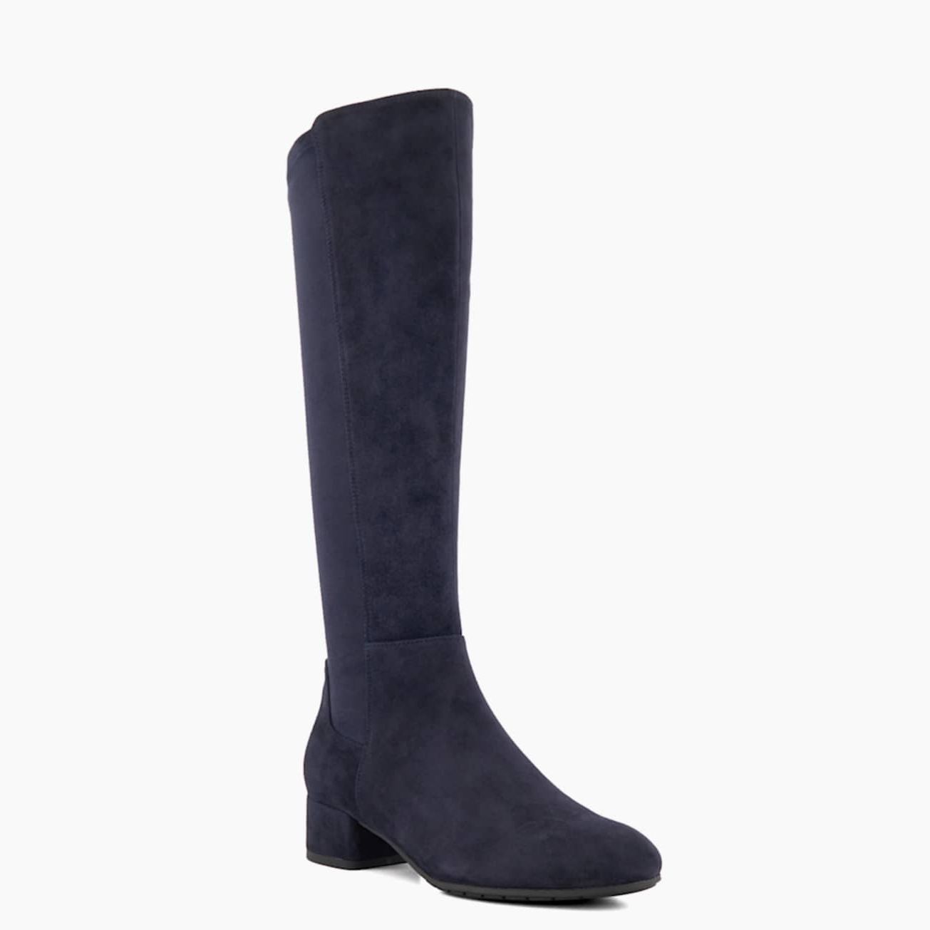 Dune Tayla Navy Stretch Suede Boots