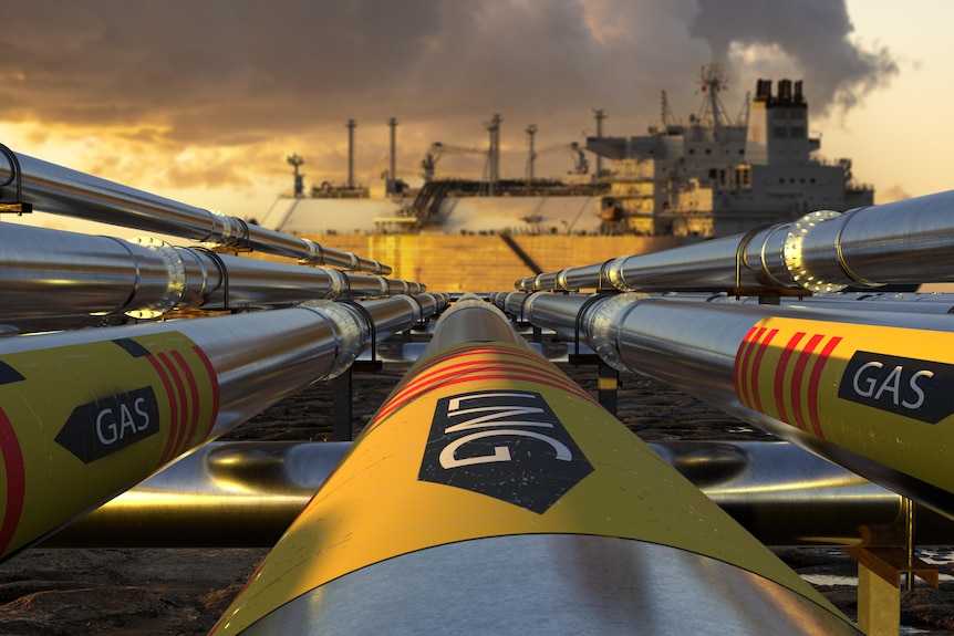 Pipelines leading the LNG terminal and the LNG tanker