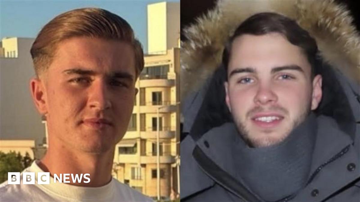 Two images side-by-side. On the left there is a young man with combed-back blonde hair. On the right it is an image of a young man with short brown hair and a beard wearing a coat.