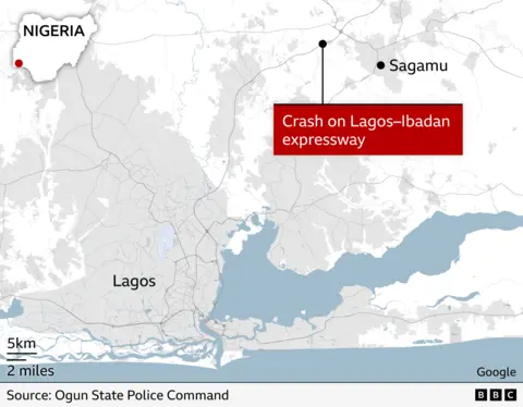 Map showing where the crash happened near Lagos