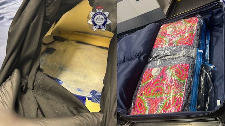 ABF officers searched two suitcases belonging to the man and allegedly located 21 floral-patterned, vacuum sealed bags containing a white powdery substance.