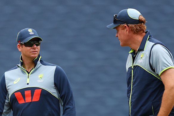 Smith and Australian coach Andrew McDonald in Mebourne preparing for the Boxing Day Test.