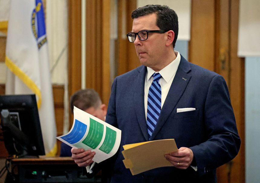 Prosecutor Greg Connor presents evidence during Brian Walshe's trial on Thursday, December 4.