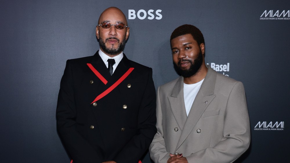 MIAMI BEACH, FLORIDA - DECEMBER 04: (L-R) Swizz Beatz and Khalid attend the Art Basel Awards Night in Miami Beach  at New World Symphony on December 04, 2025 in Miami Beach, Florida. (Photo by Dimitrios Kambouris/Getty Images for Art Basel)