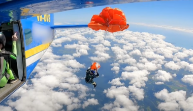 Skydiver dangles from plane in midair after parachute mishap in Australia, video shows