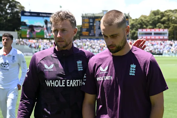 Joe Root (left) and Will Jacks, the sum of England’s spin-bowling stocks in Adelaide.