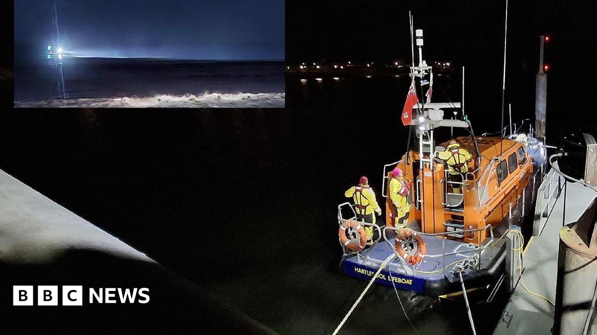 The all weather lifeboat John Sharp pictured at the Ferry Road lifeboat station following the search and (inset) the all weather lifeboat shown searching off Newburn Bridge.