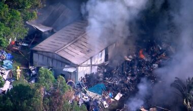 Residents urged to stay indoors as firefighters battle blaze