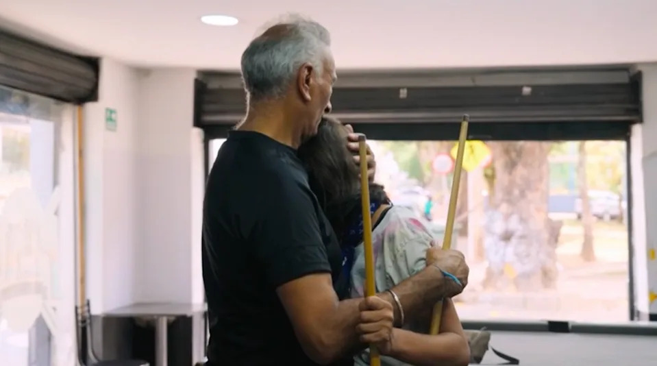 Anita Rani and dad Bal embracing on Celebrity Race Across the World 2025 (BBC)