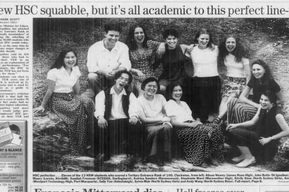 Students in the graduating class of 1995 who topped the state in the HSC.