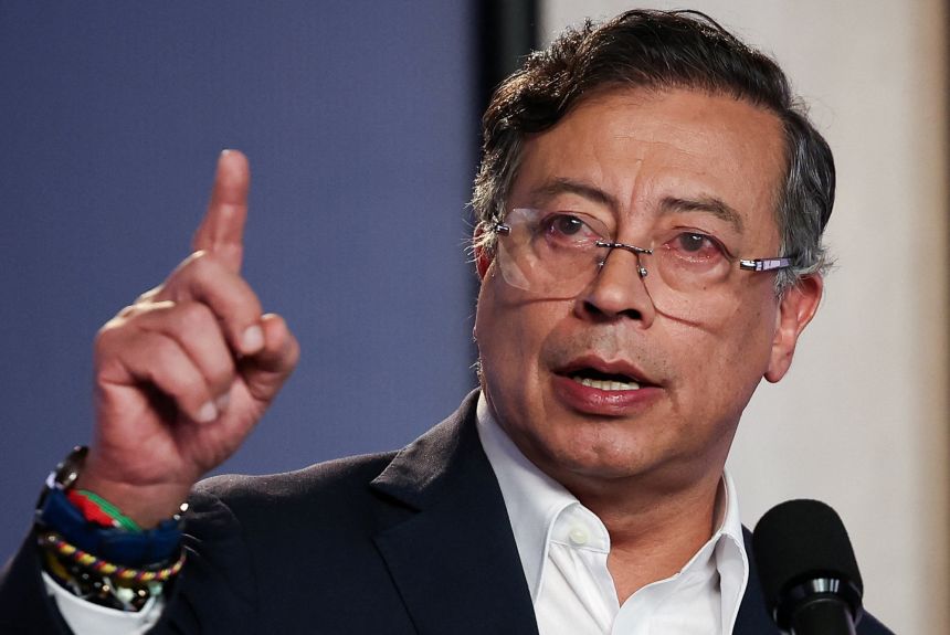 Colombian President Gustavo Petro speaks during a press conference in Bogota, Colombia, on October 23.