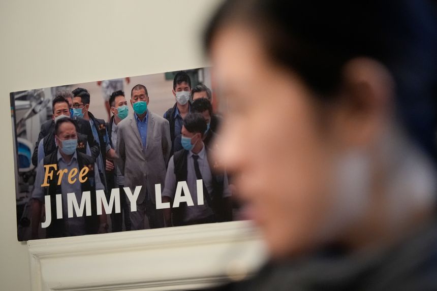 Claire Lai, daughter of Jimmy Lai, attends a news conference, on December 15, in Washington.