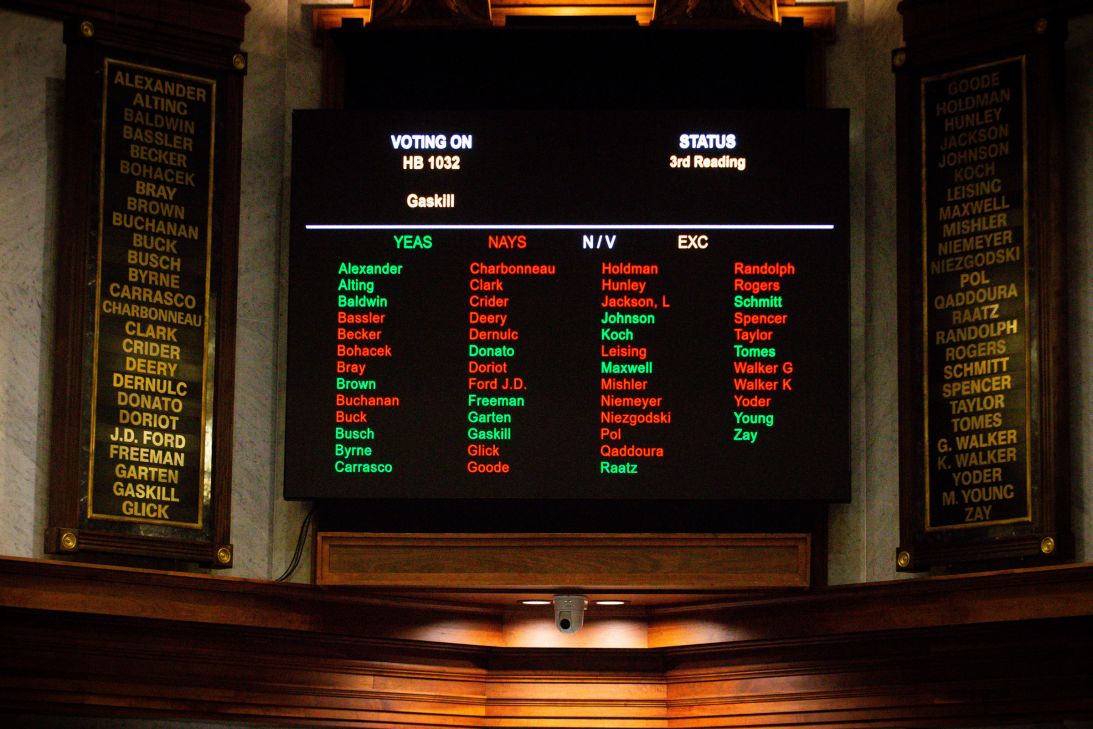 The final vote results displayed at the Indiana Statehouse in Indianapolis, Indiana, on Thursday.
