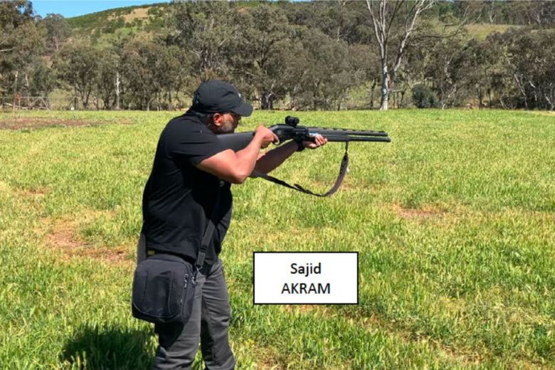 Sajid Akram is seen firing a gun at a countryside location, suspected to be in New South Wales, Australia, in October.