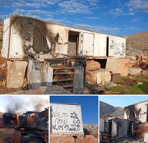 Colonists burn caravan and bulldozer east of Ramallah
