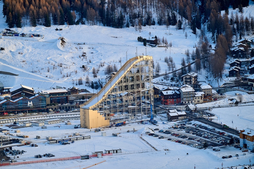 The Livigno snow park big air ramp under construction