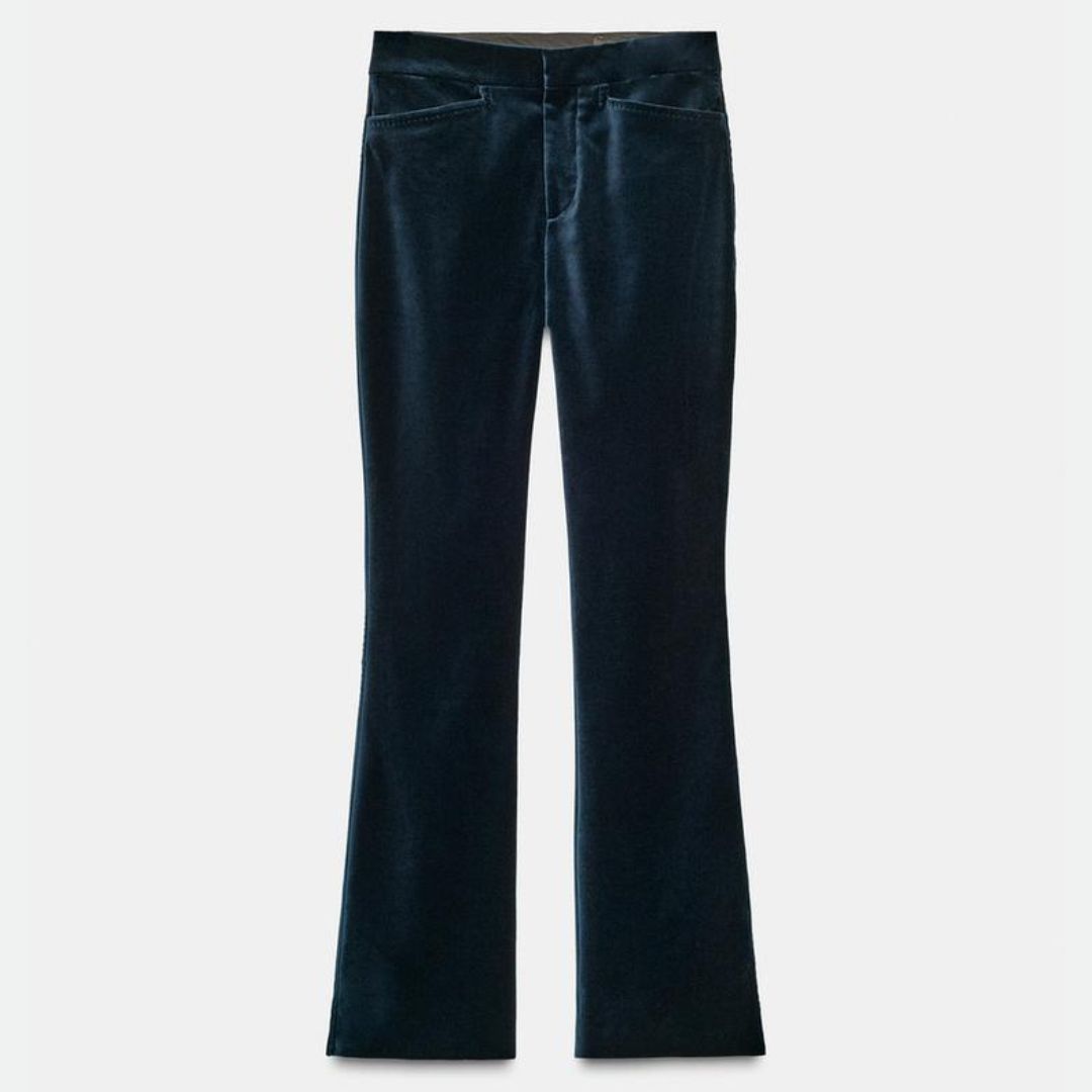 Zara Dark Blue Flared Velvet Trousers