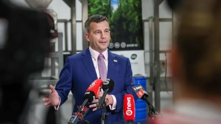 David Seymour speaks to media during his visit.
