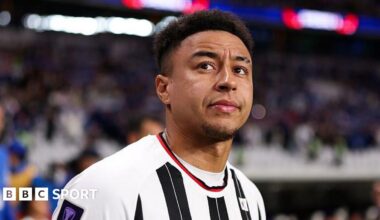 Jesse Lingard wearing a black and white striped FC Seoul shirt