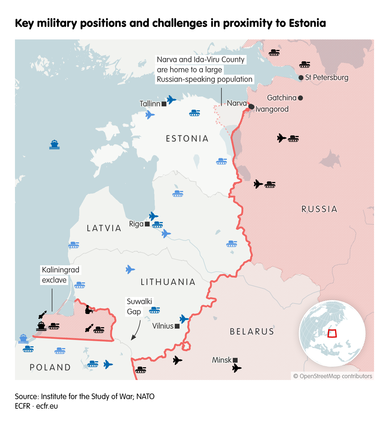 Key military positions and challenges  in proximity to Estonia