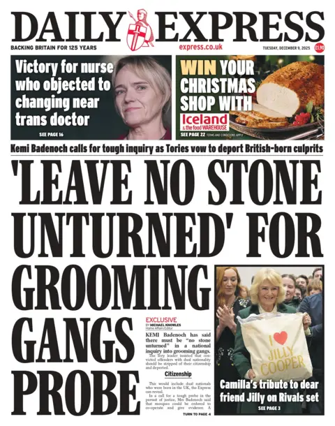 "'Leave no stone unturned' for grooming gangs probe," reads the headline on the front page of the Daily Express. 