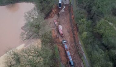 Large sinkhole swallows boats on UK canal
