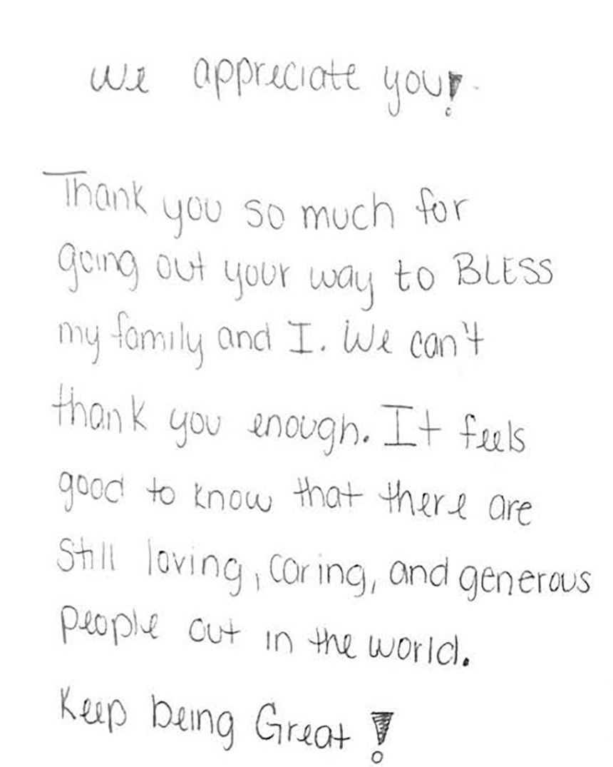 A Family-to-Family aid recipient sent this heartfelt letter to their donor.