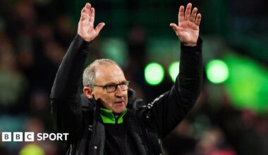 Martin O'Neill sitting in green seat as interim Celtic manager