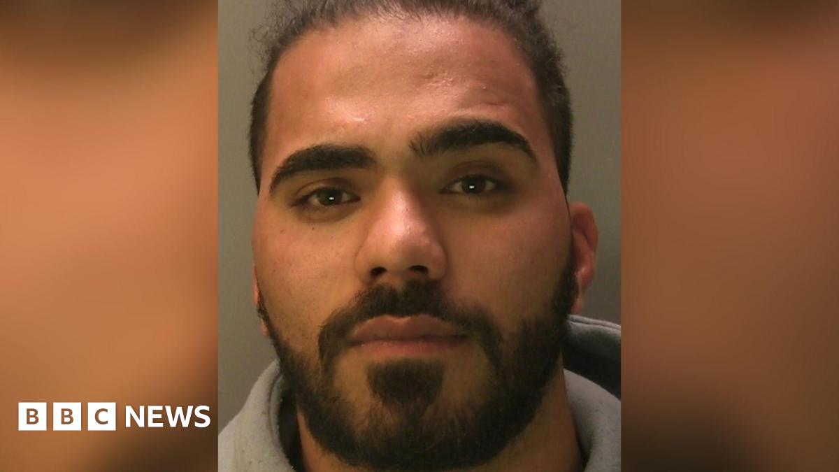 Ammar Hroub, who has a beard and moustache and a serious expression, in a police mugshot