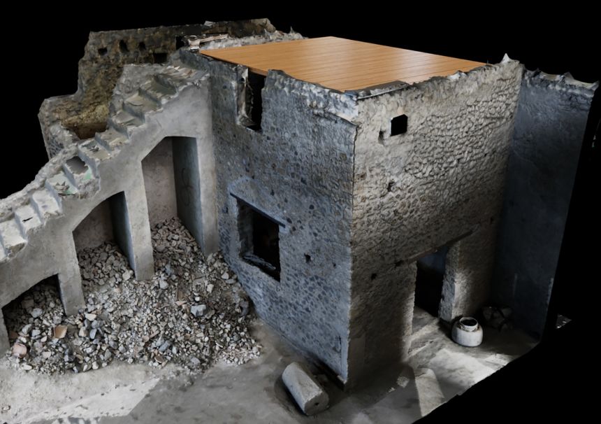 The researchers proposed this rendering as tested possibility for a missing wooden floor that might have existed near the top of the stone staircase.