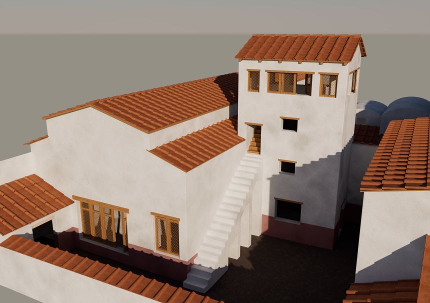 A digital reconstruction shows a tower that might have existed in a luxury home of ancient Pompeii.