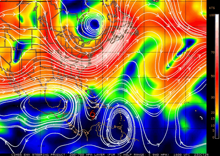 An animation shows the direction of steering winds over four days