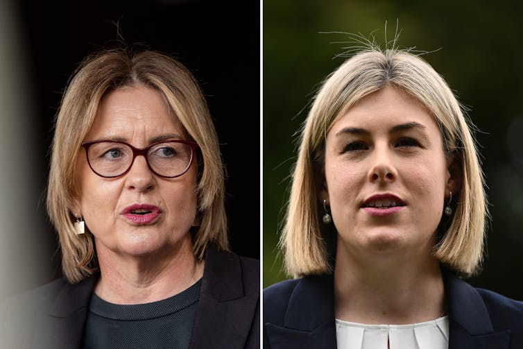 A composite of two female politicians with bobs, the older on the left and the younger on the right