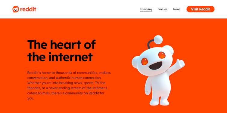 A screenshot from the website of Reddit Inc.
