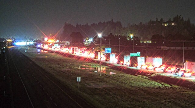 Highway 1 in Abbotsford near Whatcom Road is closed due to flooding.