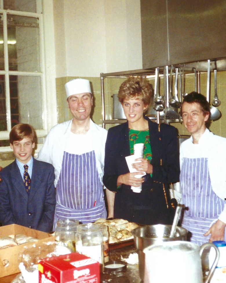 Prince William and Diana, the late Princess of Wales, pictured with chefs at The Passage, London in December 1993.