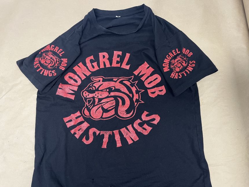 A Mongrel Mob T-shift members were seized after they were seen wearing them at a funeral for a gang member in December 2024.
