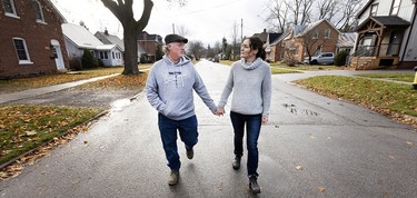 Chad and Ruth Nikiforow walk near their home in Owen Sound, Ont., a community with homelessness and drug addiction.