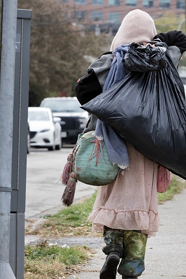 A homeless person in St. Catharines, Ont., on Nov. 12, 2025.