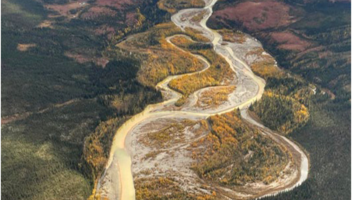 An overhead view of a river